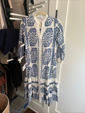Zara White Maxi Dress with Blue Floral Embroidery